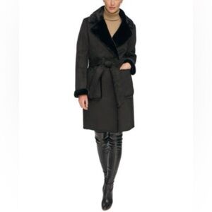 DKNY
Women's Petite Belted Notched-Collar Faux-Shearling Coat